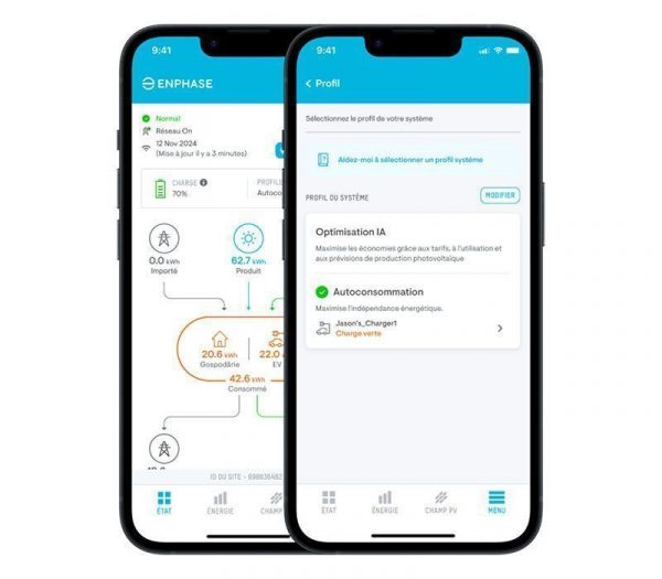 Borne de Recharge Enphase IQ EV Charger 2 - 7,4 Mono  22kW Triphasé - Gestion IA - Type 2